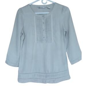 Peter Martin 100% Linen Blouse Lattice Lace and Pintucking on Front Womens Small